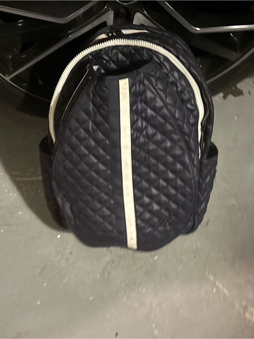 Oliver Thomas Navy Quilted Tennis Backpack with White Stripe - Picture 4 of 5